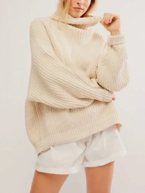 Free People Sweaters - Free People Swim Too Deep Oversize Turtleneck Sweater Cream Beige Size Medium